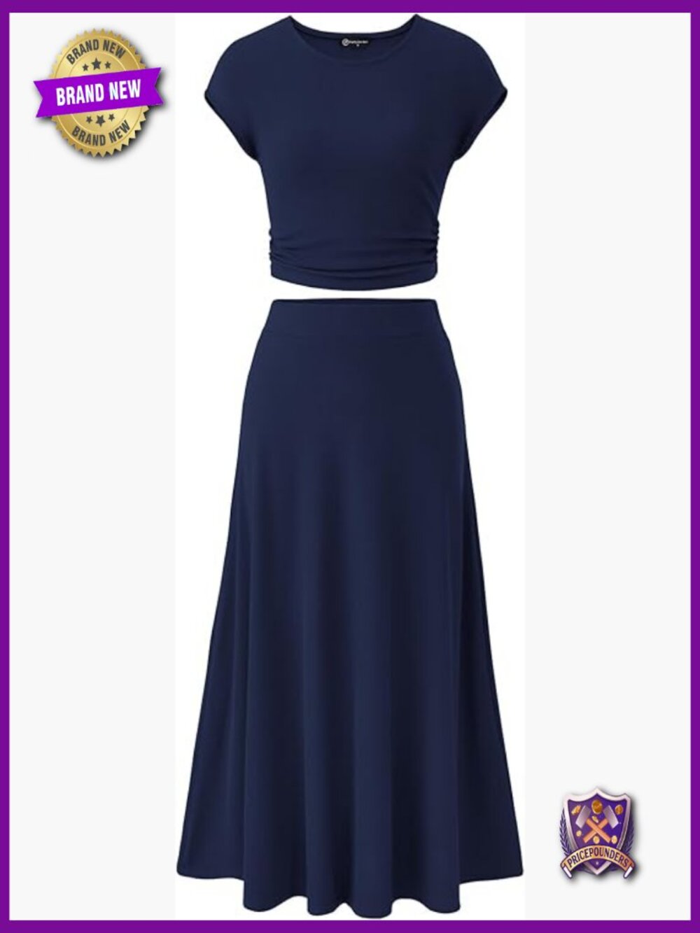 Two Piece Skirt Set - Cap Sleeve Crop Top & Midi A-Line Skirt